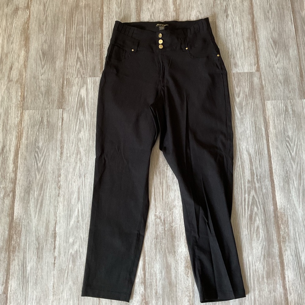 Black High-Waisted Pants with Gold Buttons